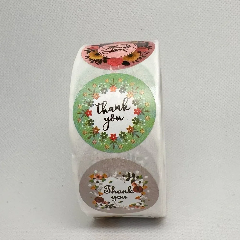 Thank You Sticker Adhesive Label Envelope Seal Decorative Package Flower 1